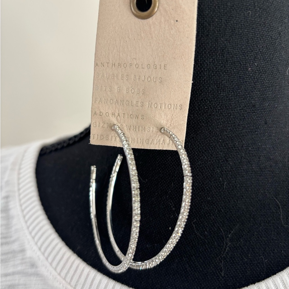 Anthropologie Sparkling Silver Hoop Earrings